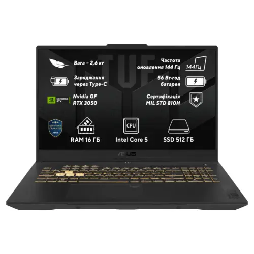 Ноутбук ASUS TUF Gaming F17 FX707VJB-HX063 (90NR0MY5-M002H0) Ноутбук ASUS TUF Gaming F17 FX707VJB-HX063 (90NR0MY5-M002H0)