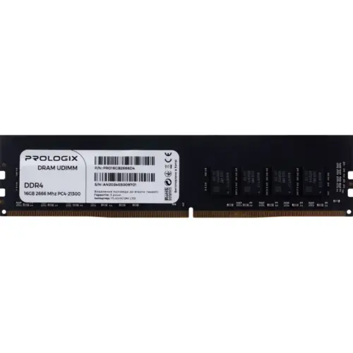 Модуль пам'яті для комп'ютера DDR4 16GB 2666 MHz Prologix (PRO16GB2666D4) Модуль пам'яті для комп'ютера DDR4 16GB 2666 MHz Prologix (PRO16GB2666D4)