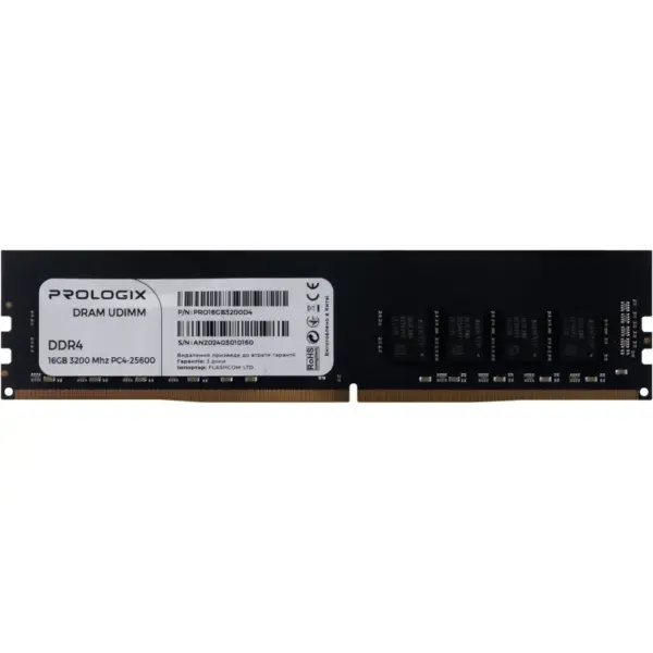 Модуль пам'яті для комп'ютера DDR4 16GB 3200 MHz Prologix (PRO16GB3200D4) Модуль пам'яті для комп'ютера DDR4 16GB 3200 MHz Prologix (PRO16GB3200D4)