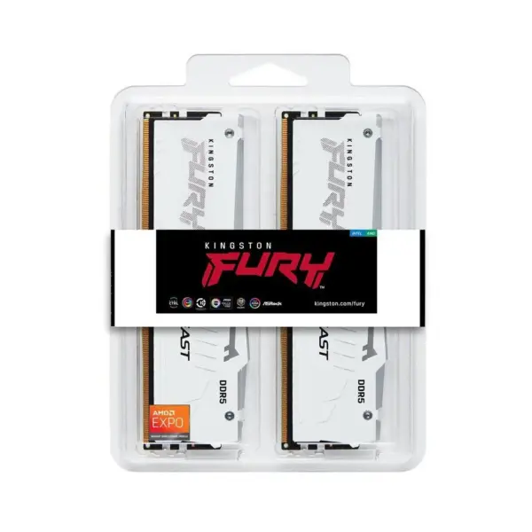 Модуль пам'яті для комп'ютера DDR5 64GB (2x32GB) 6000 MHz Beast White RGB EXPO Kingston Fury (ex.HyperX) (KF560C30BWEAK2-64)