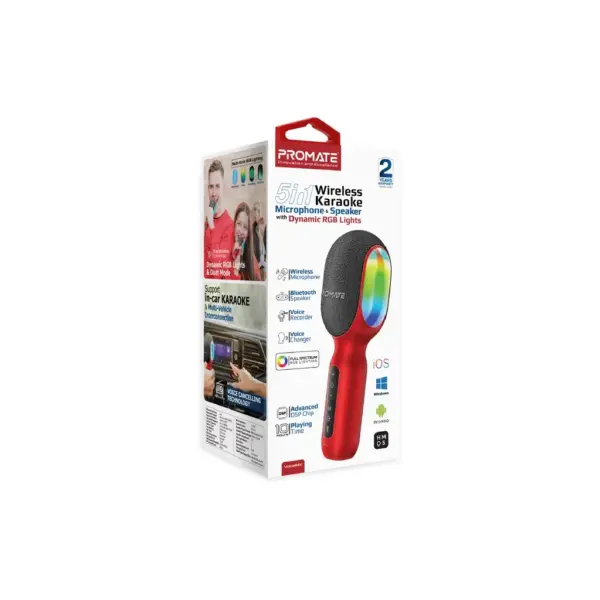 Мікрофон Promate VocalMic Bluetooth 2 x AUX LED Red (vocalmic.red)