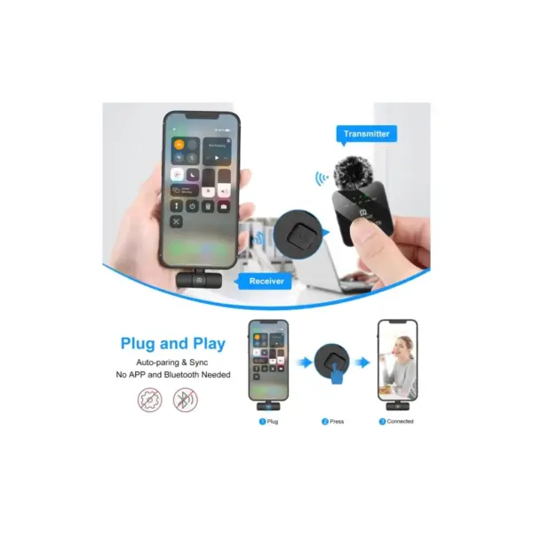 Мікрофон Puluz для iPhone/iPad 8-контактний приймач і два мікрофони Black (PU647B)
