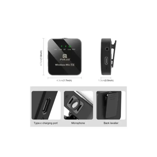 Мікрофон Puluz для телефону приймач Type-C і два мікрофони Black (PU648B)