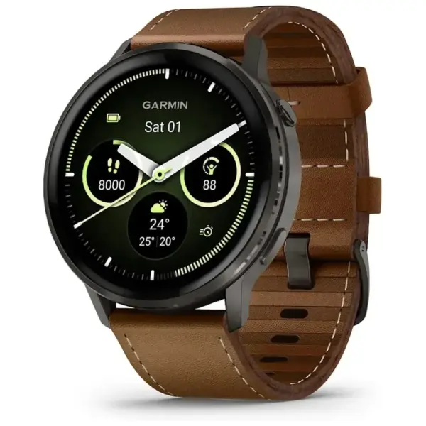 Смарт-годинник Garmin Venu 4 (45mm), Black w/ Slate + Leather, GPS смарт-годинник (010-03014-03)