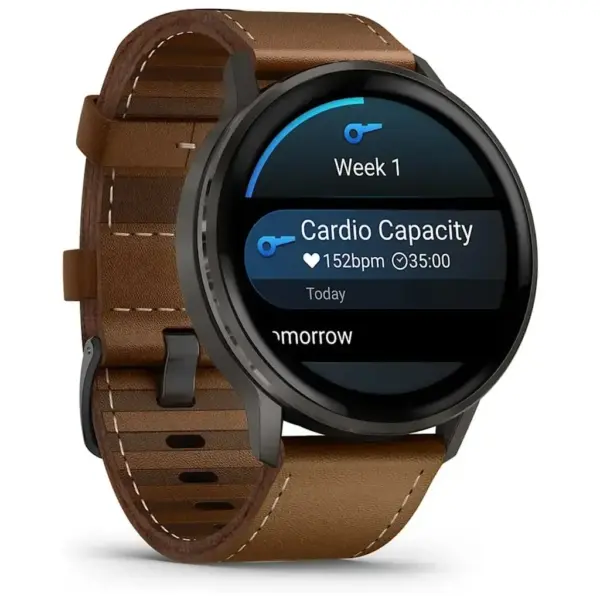 Смарт-годинник Garmin Venu 4 (45mm), Black w/ Slate + Leather, GPS смарт-годинник (010-03014-03)