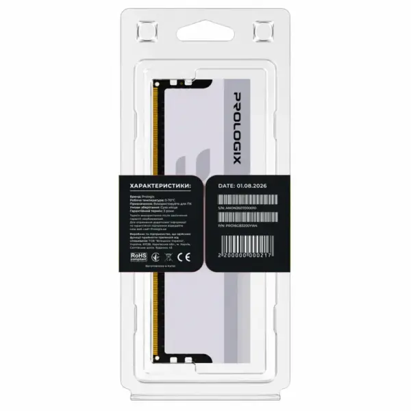 Модуль пам'яті для комп'ютера DDR4 16GB 3200 MHz Onyx White Prologix (PRO16GB3200YW4)
