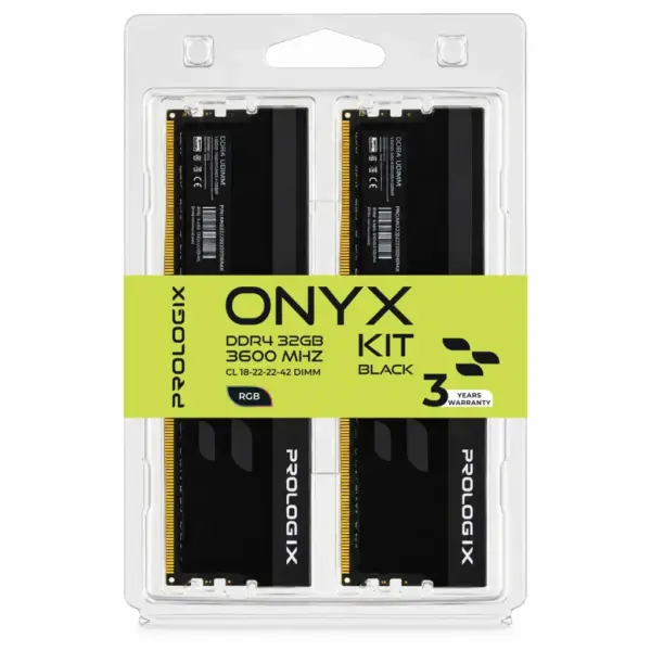 Модуль пам'яті для комп'ютера DDR4 32GB (2x16GB) 3600 MHz Onyx Black RGB Prologix (PRO32GB3600YBR4K)
