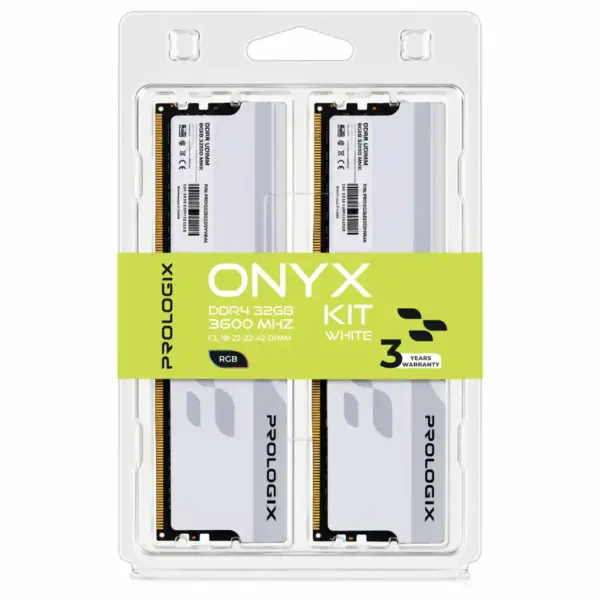 Модуль пам'яті для комп'ютера DDR4 32GB (2x16GB) 3600 MHz Onyx White RGB Prologix (PRO32GB3600YWR4K)