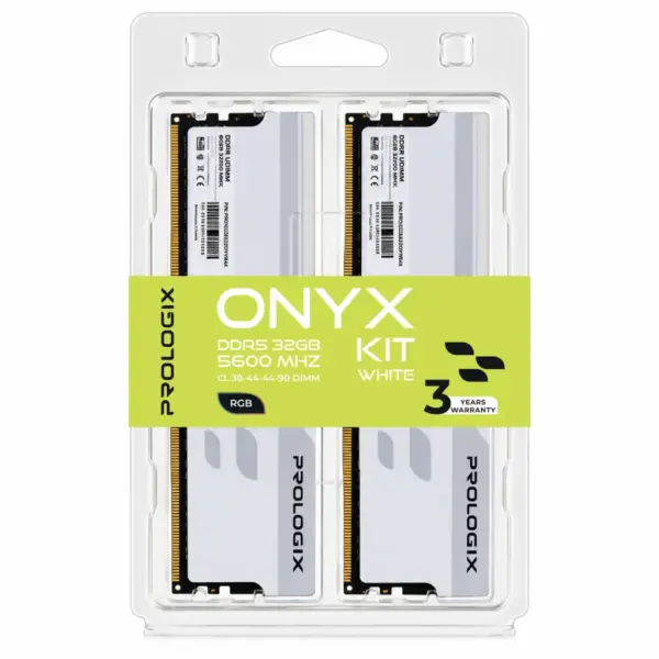 Модуль пам'яті для комп'ютера DDR5 32GB (2x16GB) 5600 MHz Onyx White RGB Prologix (PRO32GB5600YWR5K)