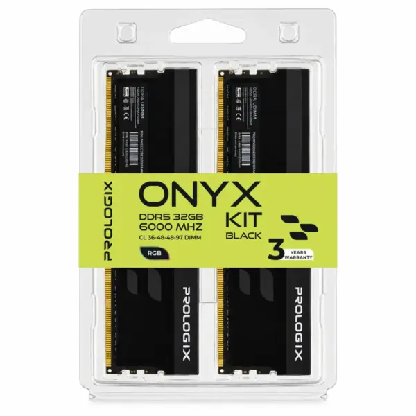 Модуль пам'яті для комп'ютера DDR5 32GB (2x16GB) 6000 MHz Onyx Black RGB Prologix (PRO32GB6000YBR5K)