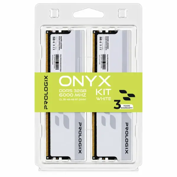 Модуль пам'яті для комп'ютера DDR5 32GB (2x16GB) 6000 MHz Onyx White Prologix (PRO32GB6000YW5K)