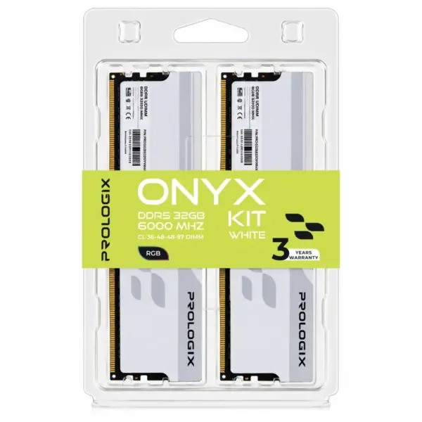 Модуль пам'яті для комп'ютера DDR5 32GB (2x16GB) 6000 MHz Onyx White RGB Prologix (PRO32GB6000YWR5K)