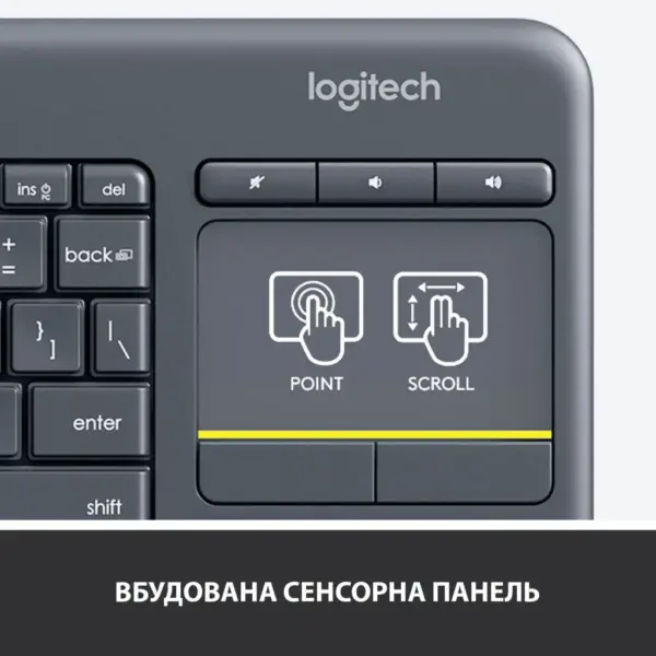 Клавіатура Logitech K400 Plus Touch Wireless UA Black (920-007145) Клавіатура Logitech K400 Plus Touch Wireless UA Black (920-007145)