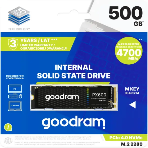 Накопичувач SSD M.2 2280 500GB PX600 Goodram (SSDPR-PX600-500-80) Накопичувач SSD M.2 2280 500GB PX600 Goodram (SSDPR-PX600-500-80)