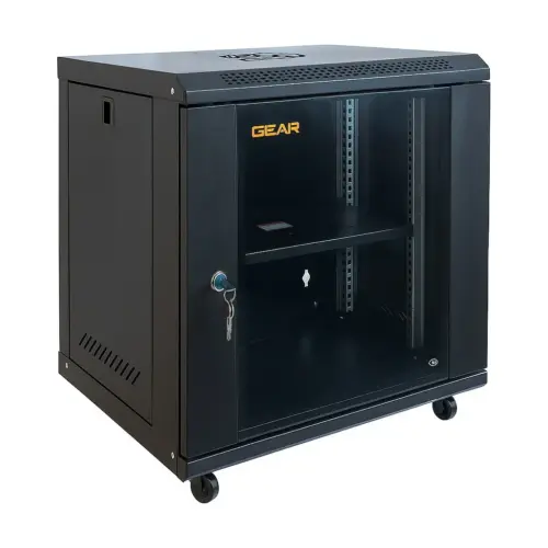 Шафа настінна GEAR 12U 19" 600x450x650 мм, + полка 19", black (GWMSN-12U-600-450)