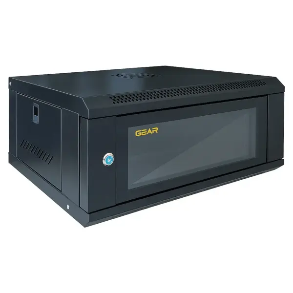 Шафа настінна GEAR 4U 19" 600x450x280 мм, + полка 19", black (GWMSN-4U-600-450)
