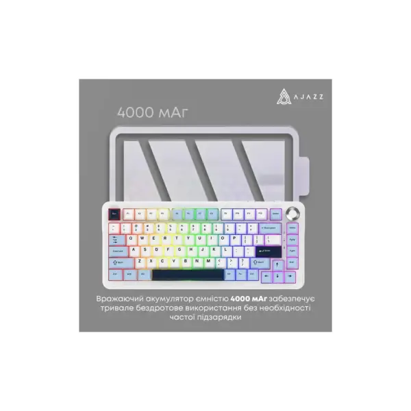 Клавіатура Ajazz AK820 MAX PLUS Daydream Switch RGB Wireless/Bluetooth/USB White (AK820MAX-DD-BWD)