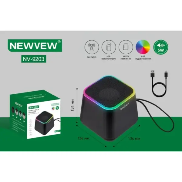 Акустична система NEWVEW NV-9203 RGB/BT/USB/TF/FM Black (NWVW-NV-9203-BK)