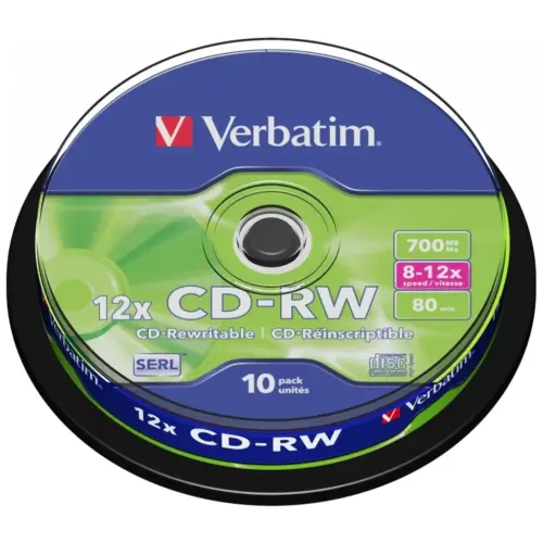 Диск CD Verbatim CD-RW 700Mb 12x Cake box 10шт (43480)