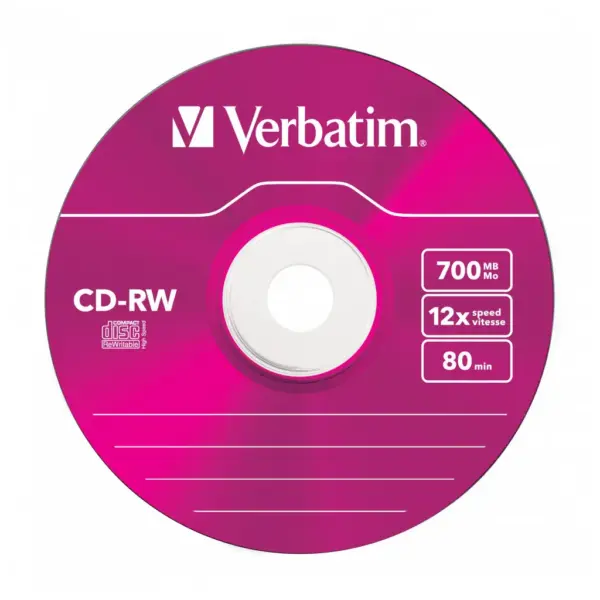Диск CD Verbatim CD-RW 700Mb 12X SlimBox 5шт Color (43167)