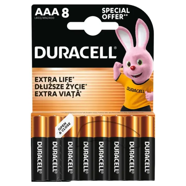 Батарейка Duracell AAA лужні 8 шт. в упаковці (5000394203341 / 81480364)