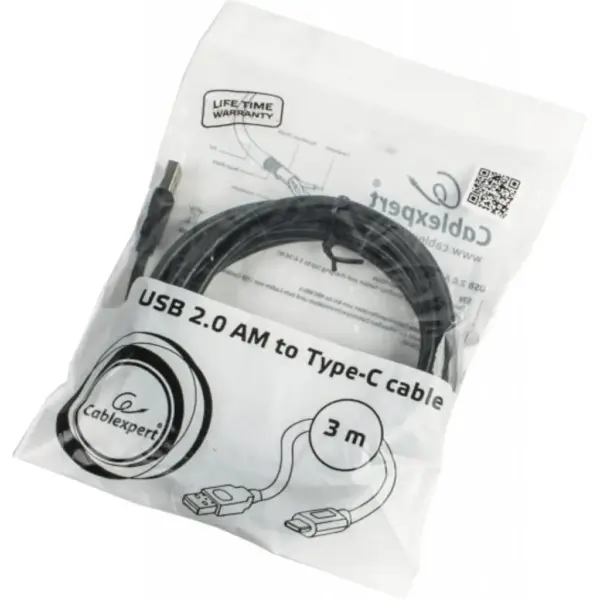 Дата кабель USB 2.0 AM to USB-C 3.0m Cablexpert (CCP-USB2-AMCM)