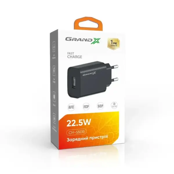 Зарядний пристрій Grand-X Quick Charge QС3.0 22.5W 1.5A USB (CH-550B)