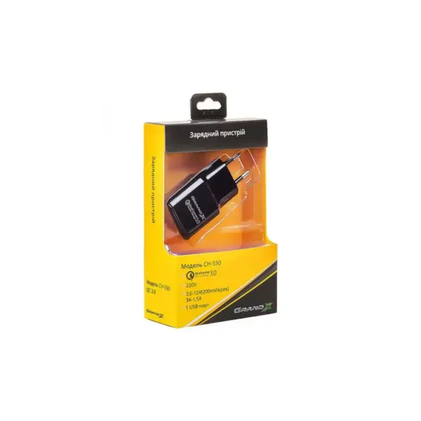Зарядний пристрій Grand-X CH-550BM QC3.0 22.5W + cable USB to Micro 5P 1.0m black (CH-550BM)