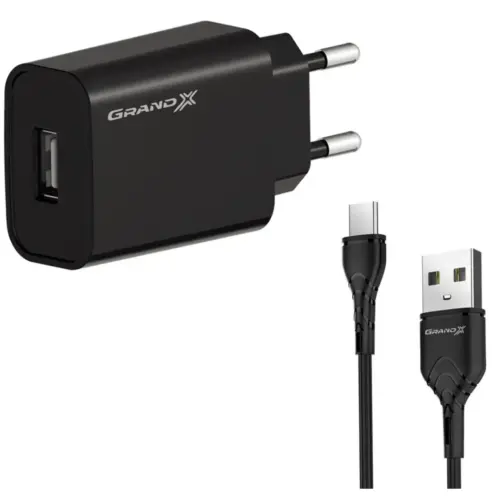 Зарядний пристрій Grand-X Quick Charge QС3.0 22.5W + cable USB to USB-C 1.0m black (CH-550TC)