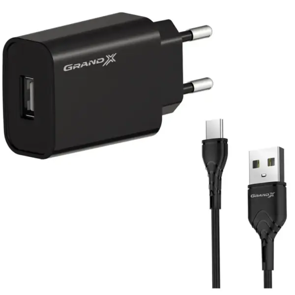 Зарядний пристрій Grand-X Quick Charge QС3.0 22.5W + cable USB to USB-C 1.0m black (CH-550TC)