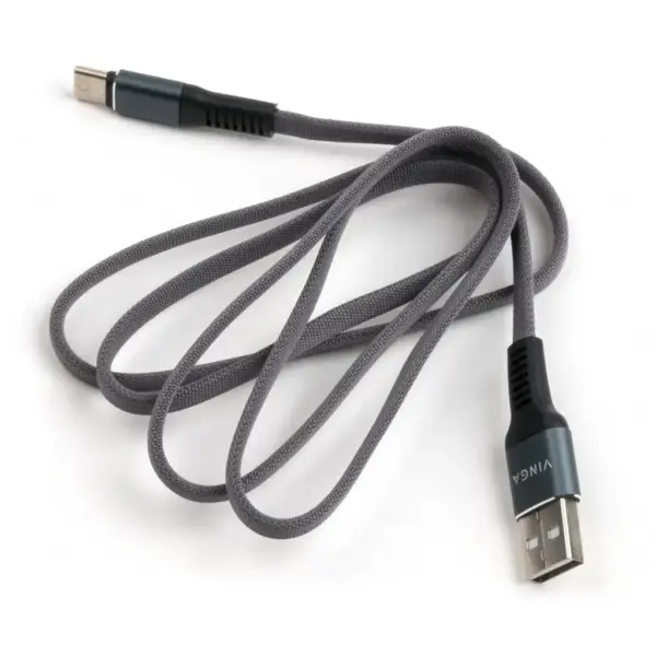 Дата кабель USB 2.0 AM to USB-C 1.0m flat nylon gray Vinga (VCPDCTCFNB1GR)