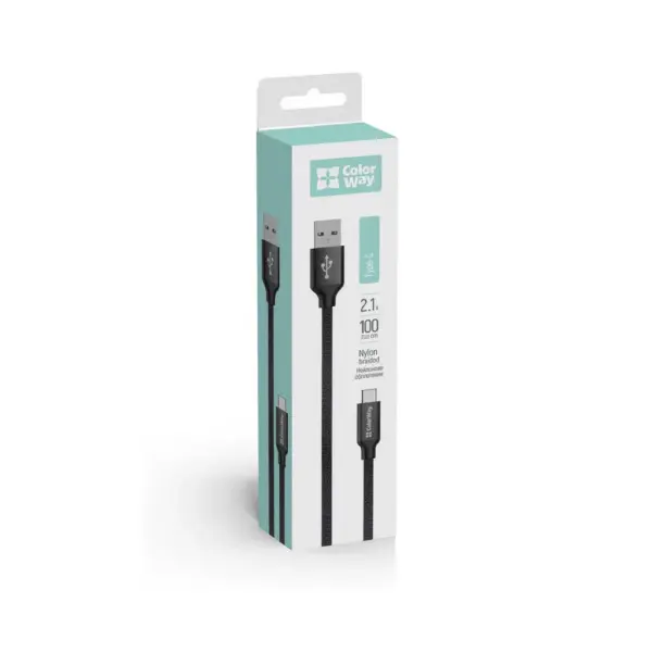 Дата кабель USB 2.0 AM to USB-C 1.0m 2.1А black ColorWay (CW-CBUC003-BK) Дата кабель USB 2.0 AM to USB-C 1.0m 2.1А black ColorWay (CW-CBUC003-BK)