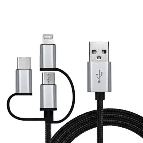 Дата кабель USB 2.0 AM to Lightning + Micro 5P + USB-C 1.0m black REAL-EL (EL123500035)