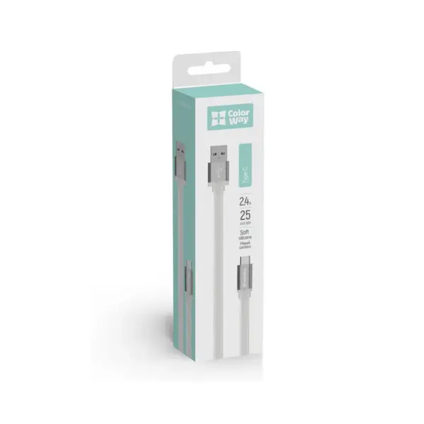 Дата кабель USB 2.0 AM to USB-C 0.25m white ColorWay (CW-CBUC001-WH)