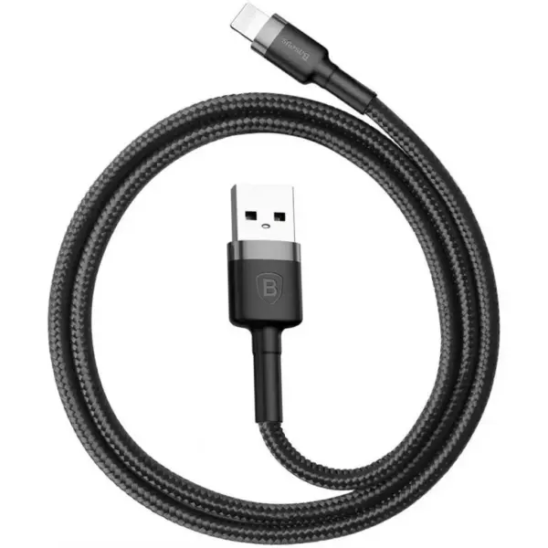 Дата кабель USB 2.0 AM to Lightning 2.0m Cafule 1.5A gray+black Baseus (CALKLF-CG1)