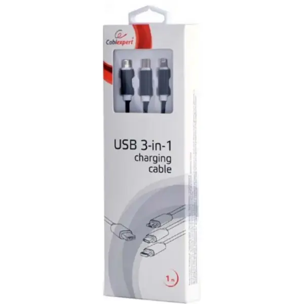 Дата кабель USB 2.0 AM to Lightning + Micro 5P + USB-C 1.0m black Cablexpert (CC-USB2-AM31-1M)