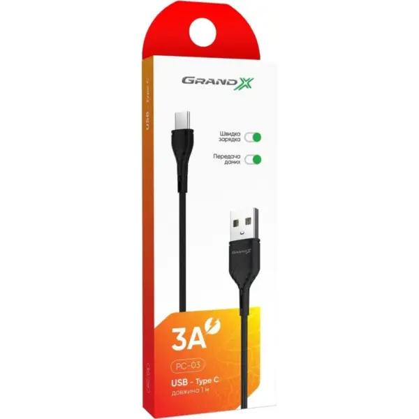 Дата кабель USB 2.0 AM to USB-C 1.0m Grand-X (PC-03B)