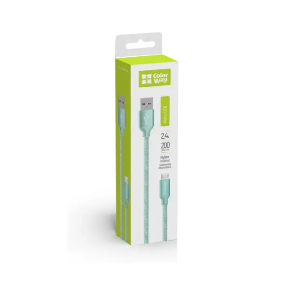 Дата кабель USB 2.0 AM to Micro 5P 2.0m mint ColorWay (CW-CBUM009-MT) Дата кабель USB 2.0 AM to Micro 5P 2.0m mint ColorWay (CW-CBUM009-MT)