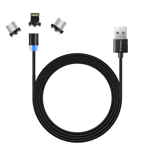 Дата кабель USB 2.0 AM to Lightning + Micro 5P + USB-C 1.0m Magnet only charge ColorWay (CW-CBUU020-BK)