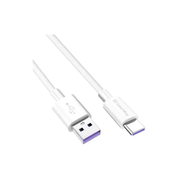 Дата кабель USB 2.0 AM to USB-C 1.0m 5A white ColorWay (CW-CBUC019-WH)