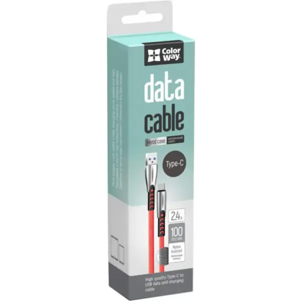 Дата кабель USB 2.0 AM to USB-C 1.0m zinc alloy red ColorWay (CW-CBUC012-RD)