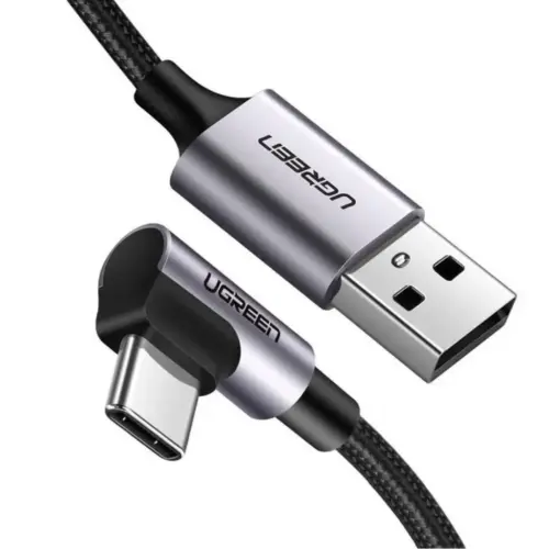 Дата кабель USB 2.0 AM to USB-C 1.0m 90° corner braid black Ugreen (50941)