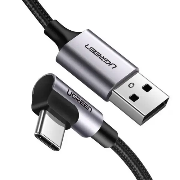 Дата кабель USB 2.0 AM to USB-C 1.0m 90° corner braid black Ugreen (50941)