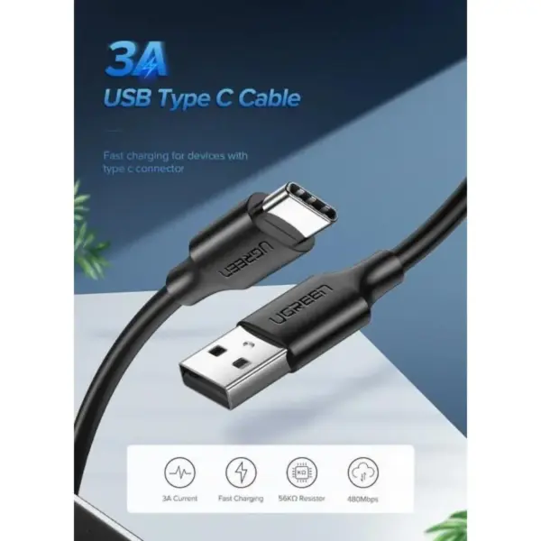 Дата кабель USB 2.0 AM to USB-C 1.0m US287 Black Ugreen (60116)