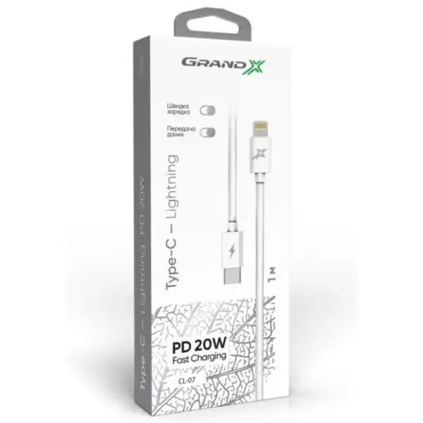 Дата кабель USB-C to Lightning 1.2m white Grand-X (CL-07) Дата кабель USB-C to Lightning 1.2m white Grand-X (CL-07)