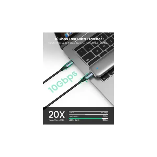 Дата кабель USB-C to USB-C 1.0m USB3.1 Gen2 US355 5A Alum. (Black) Ugreen (80150)