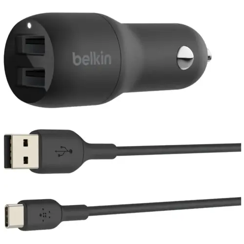 Зарядний пристрій Belkin Car Charger (24W) Dual USB-A, USB-A - USB-C, 1m, black (CCE001BT1MBK) Зарядний пристрій Belkin Car Charger (24W) Dual USB-A, USB-A - USB-C, 1m, black (CCE001BT1MBK)