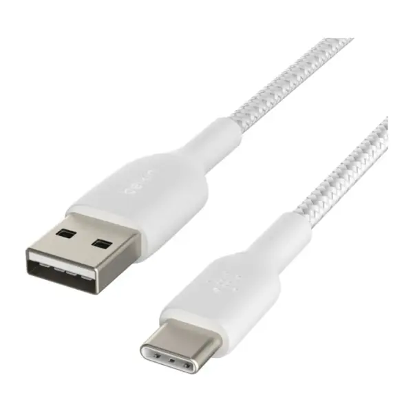 Дата кабель USB 2.0 AM to USB-C 1.0m braided white Belkin (CAB002BT1MWH)