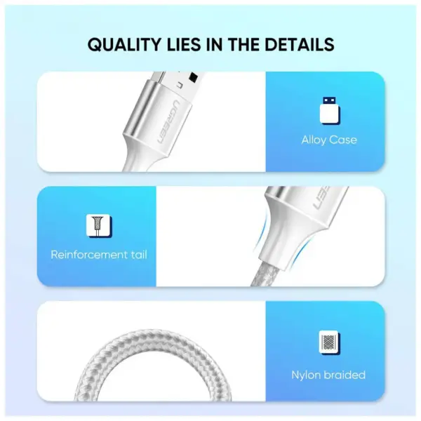 Дата кабель USB 2.0 AM to USB-C 2.0m 3.0A 18W US288 White Ugreen (60133)