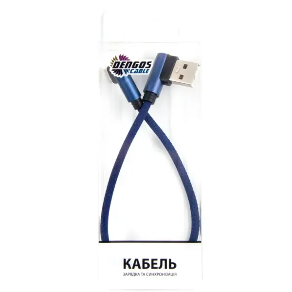 Дата кабель USB 2.0 AM to USB-C 0.25m 90° corner blue Dengos (NTK-TC-UG-SHRT-SET-BLUE)